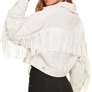 Tassel Fringe Cropped Jacket White
